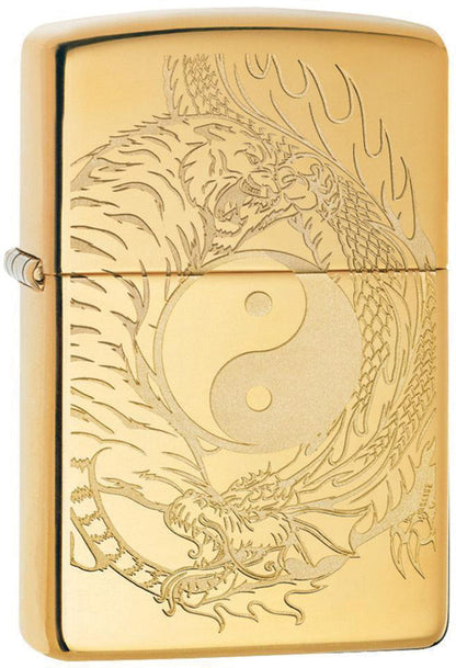 High Polish Brass Tiger and Dragon Windproof Lighter – Zippo USA