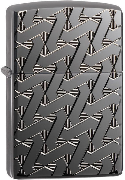 Zippo USA Armor Geometric Weave High Polish Black Ice Windproof Lighter