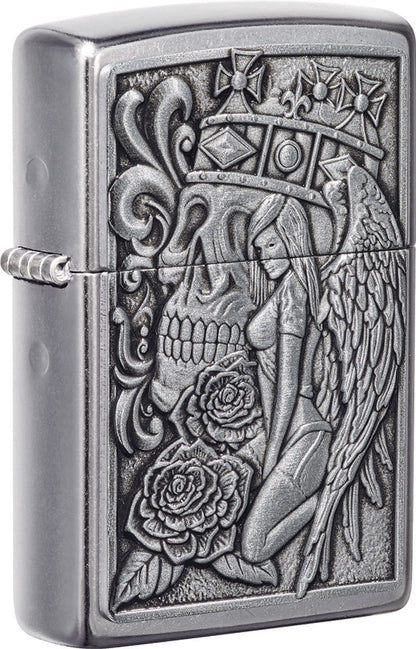 Zippo Skull and Angel Emblem Design Street Chrome™ Windproof Lighter - Made in USA - Shop now at Mjoutdoorsgear UK
