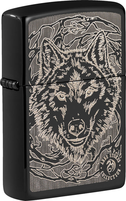 Zippo 49443 24756 Anne Stokes Wolf High Polish Black Windproof Lighter