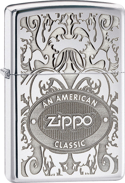 Crown Stamp Lighter with High Polish Chrome Coating Silver Zippo UK